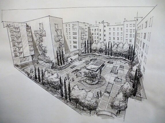 Gardens in Jorge Juan, Madrid (spain)